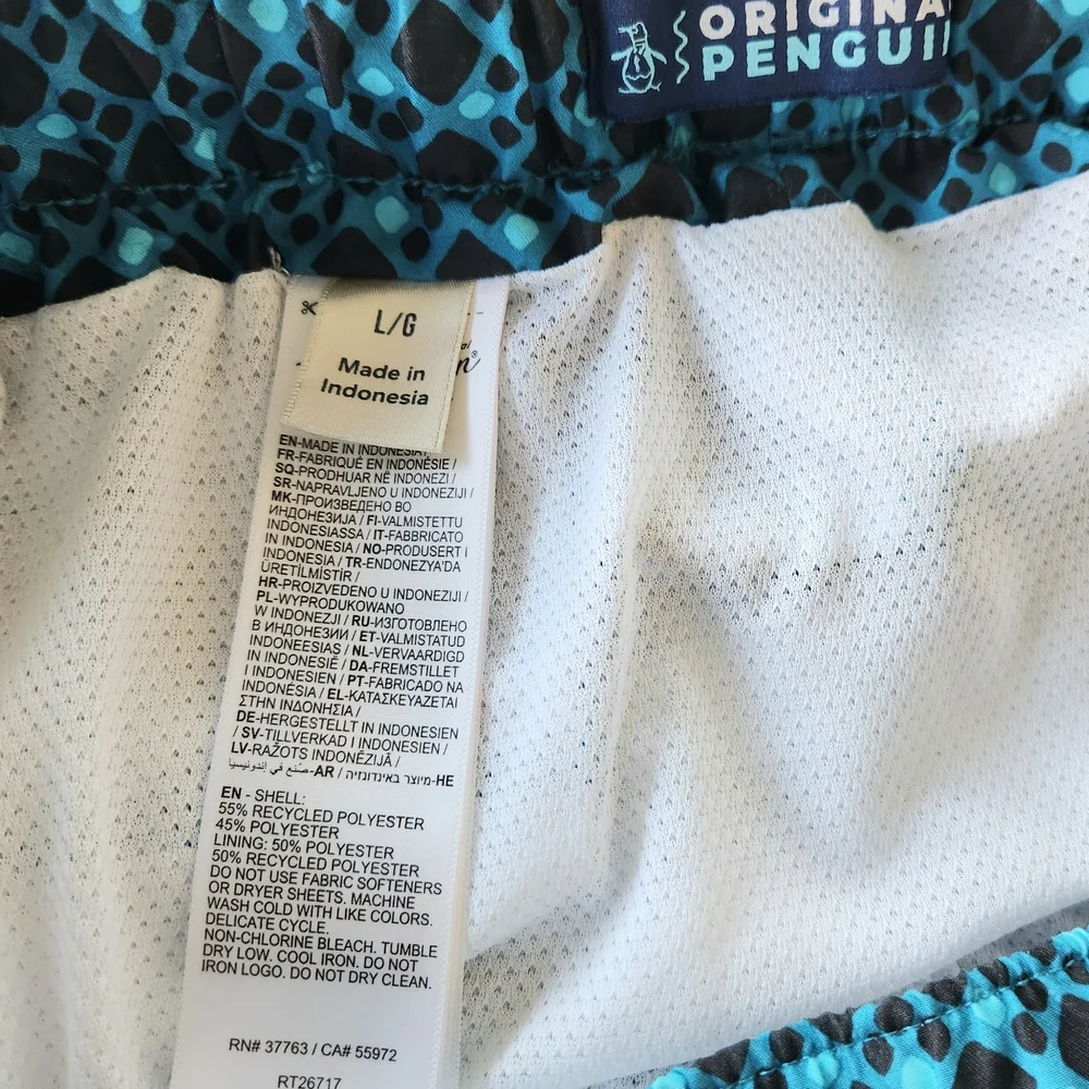 Original Penguin Teal & Black Patterned Swim Shorts